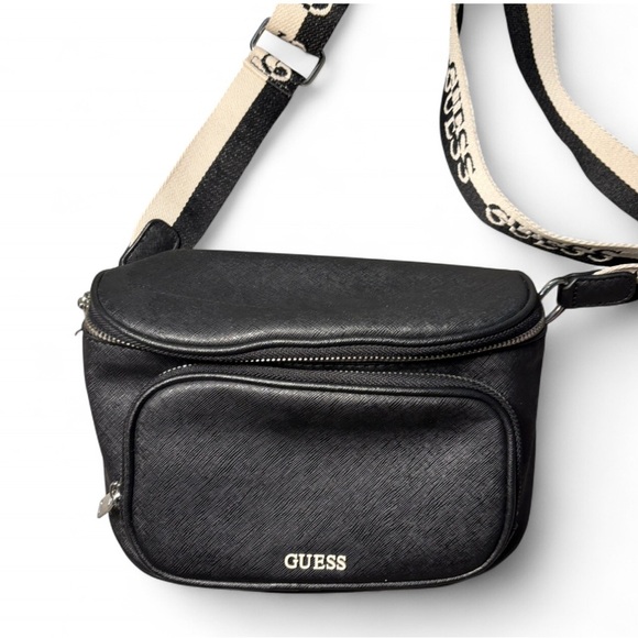Guess Black Leather Fanny Pack Bag with Canvas Strap - Picture 2 of 8